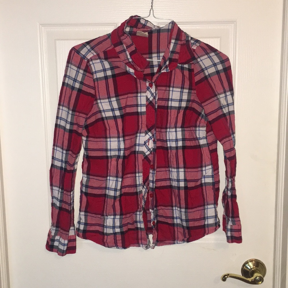 Girls’ White and Red Plaid Flannel